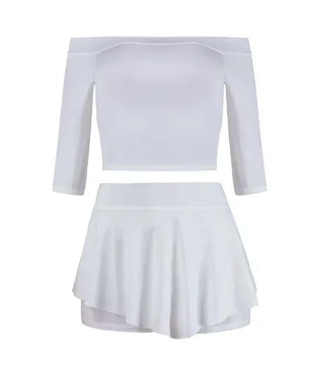 Pixie White Off-Shoulder Crop Top & Skort Set