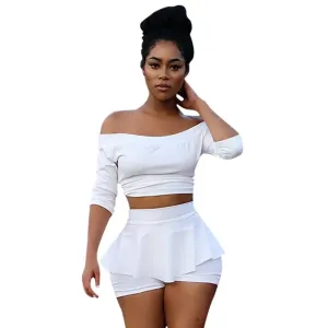 Pixie White Off-Shoulder Crop Top & Skort Set