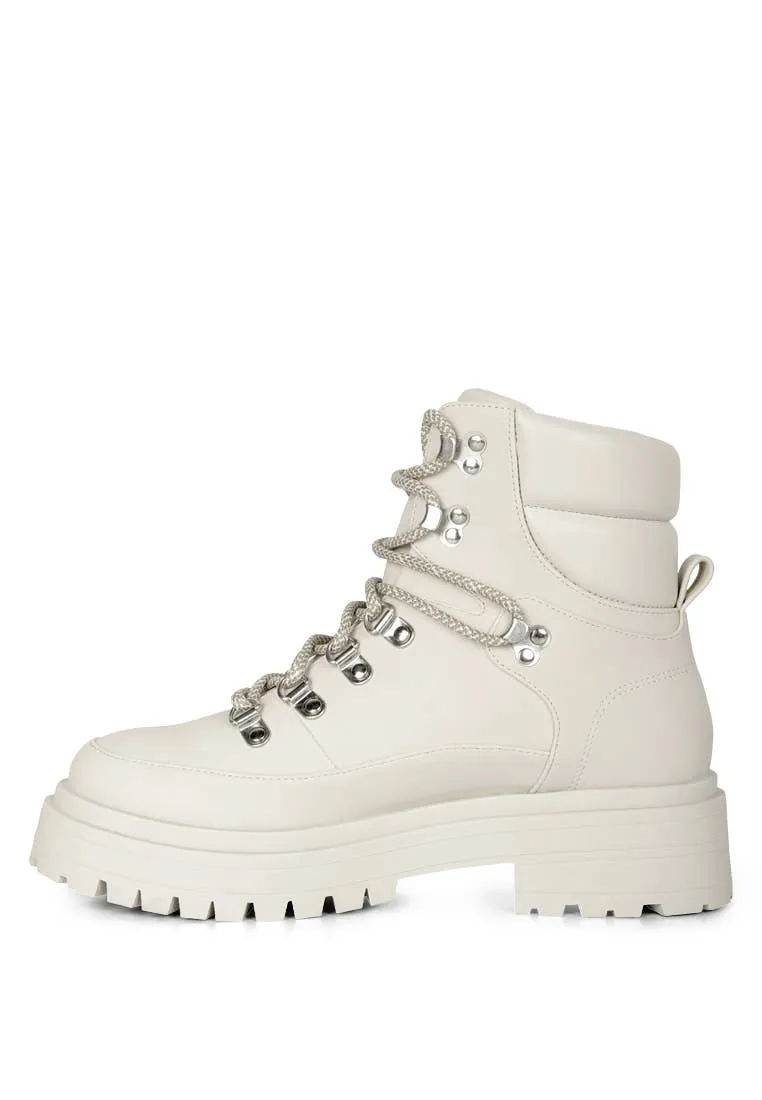 Ponsies Lace Up Chunky Platform Biker Boots:  Ecru