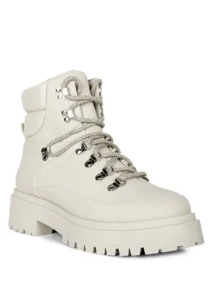 Ponsies Lace Up Chunky Platform Biker Boots:  Ecru