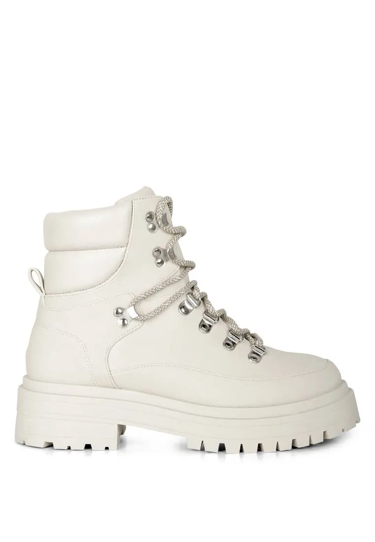 Ponsies Lace Up Chunky Platform Biker Boots:  Ecru