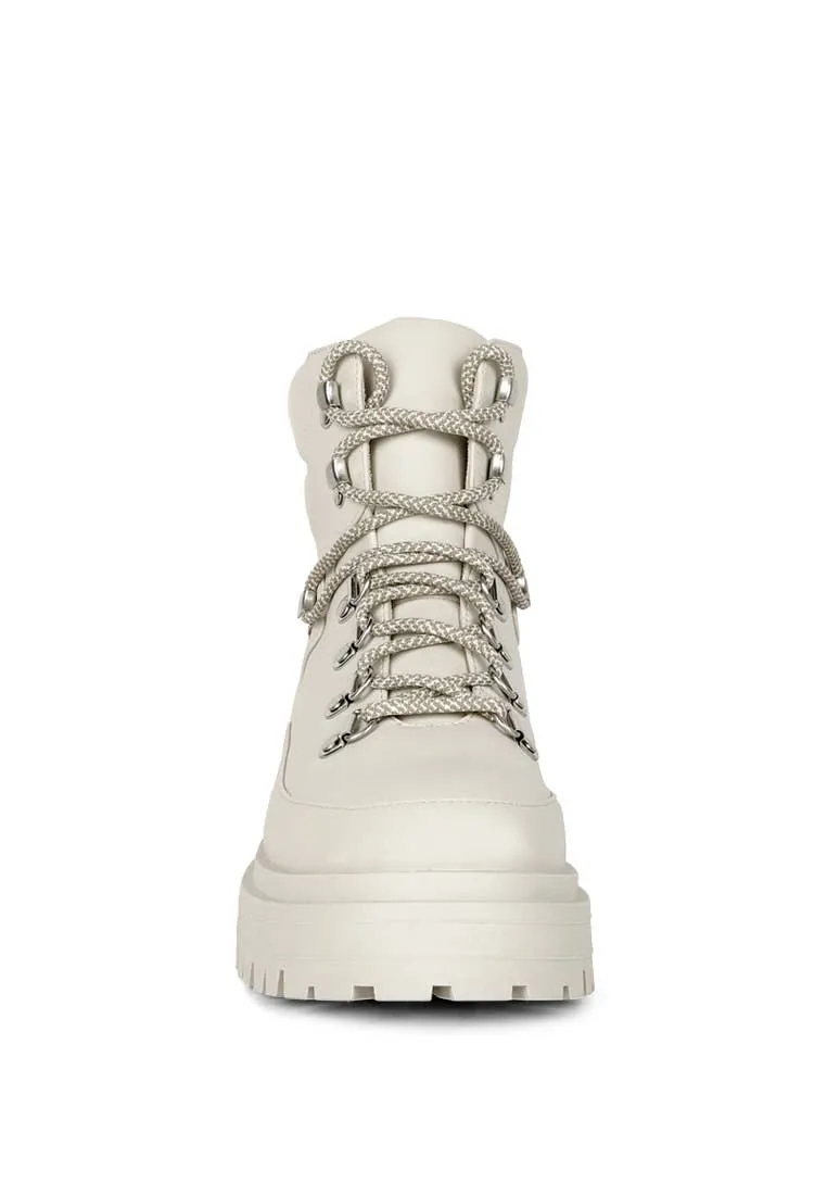 Ponsies Lace Up Chunky Platform Biker Boots:  Ecru