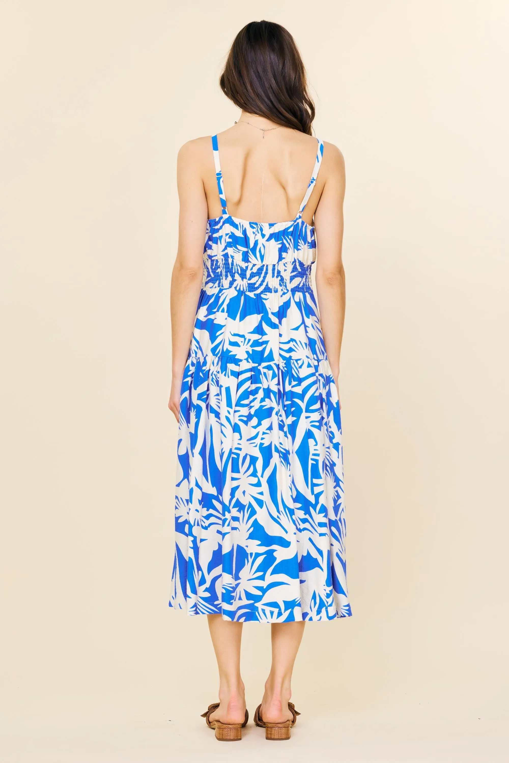 Printed Smocked Waist Midi Dress