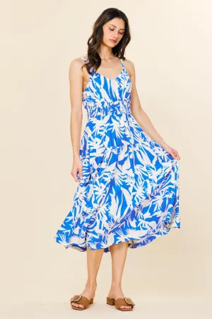Printed Smocked Waist Midi Dress