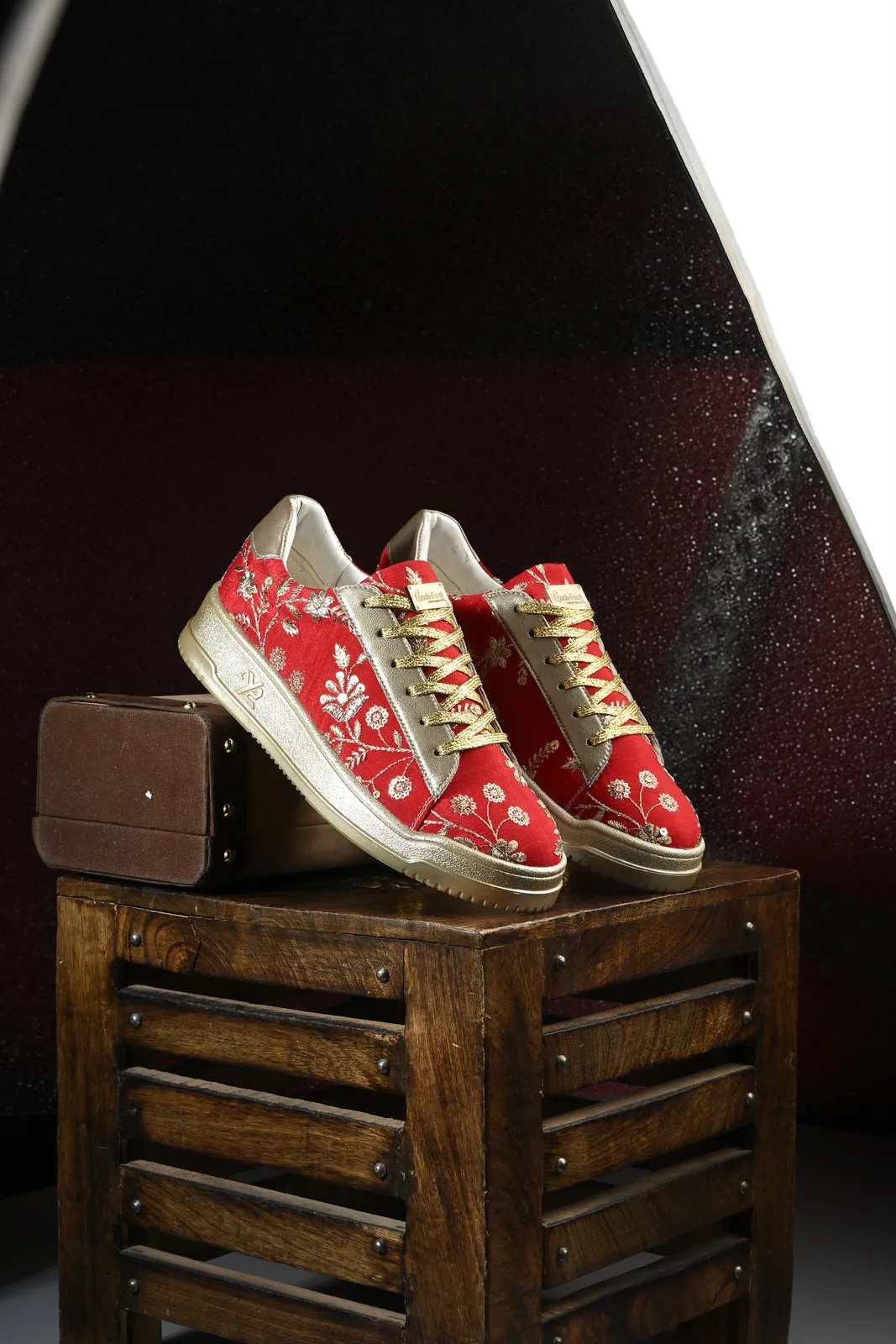 Red & Gold Customized Ethnic Sneakers