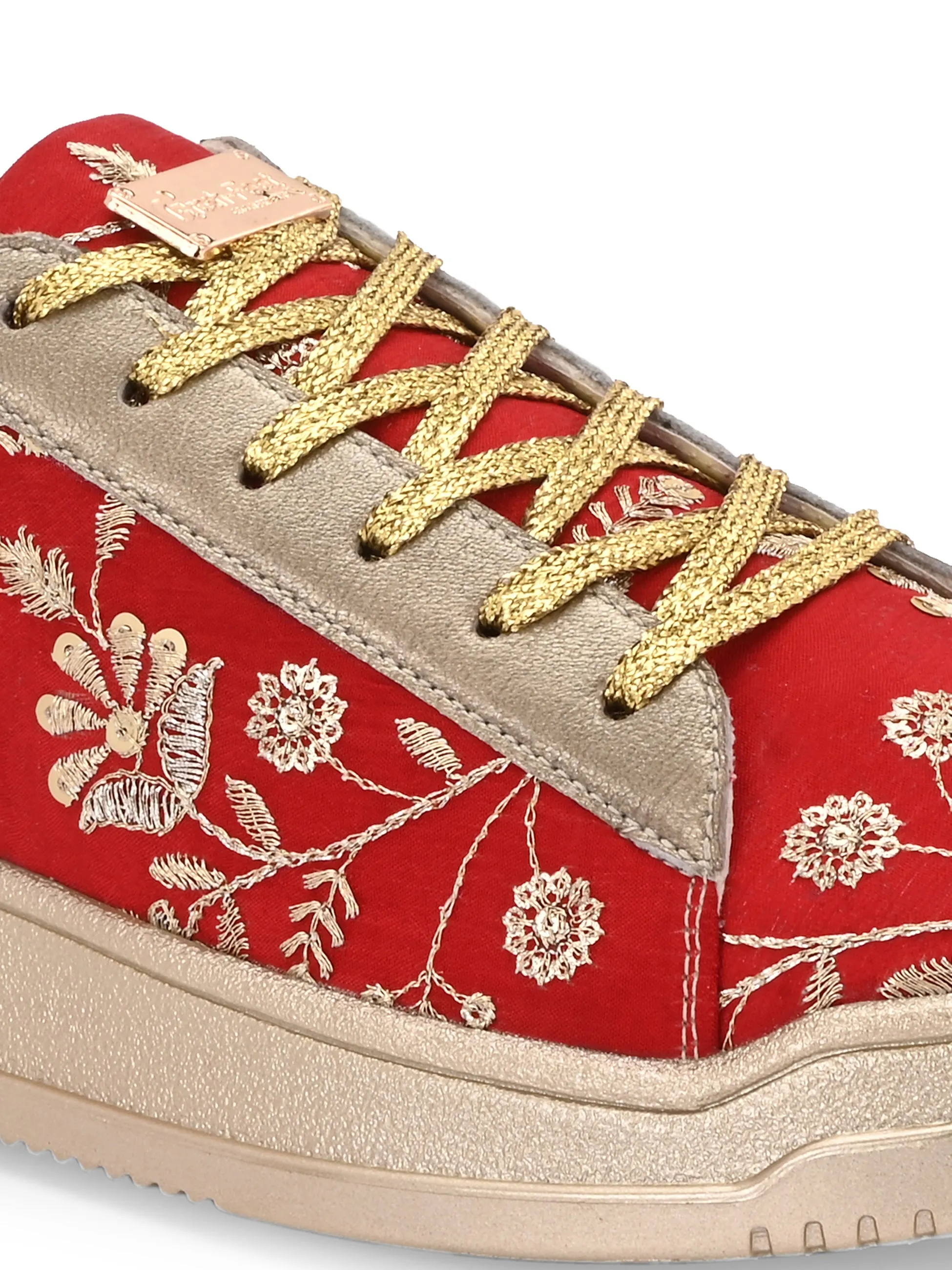 Red & Gold Customized Ethnic Sneakers