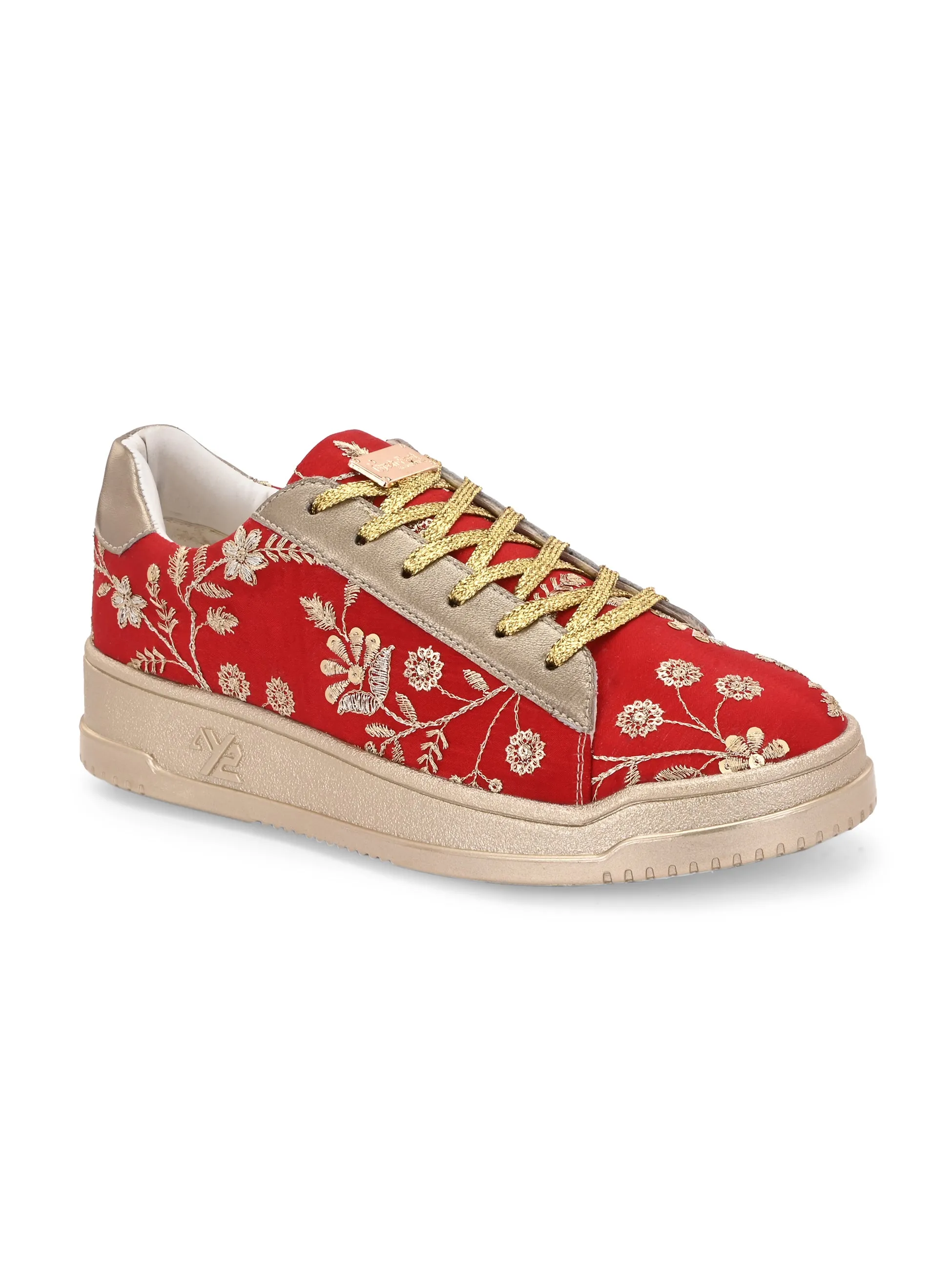Red & Gold Customized Ethnic Sneakers