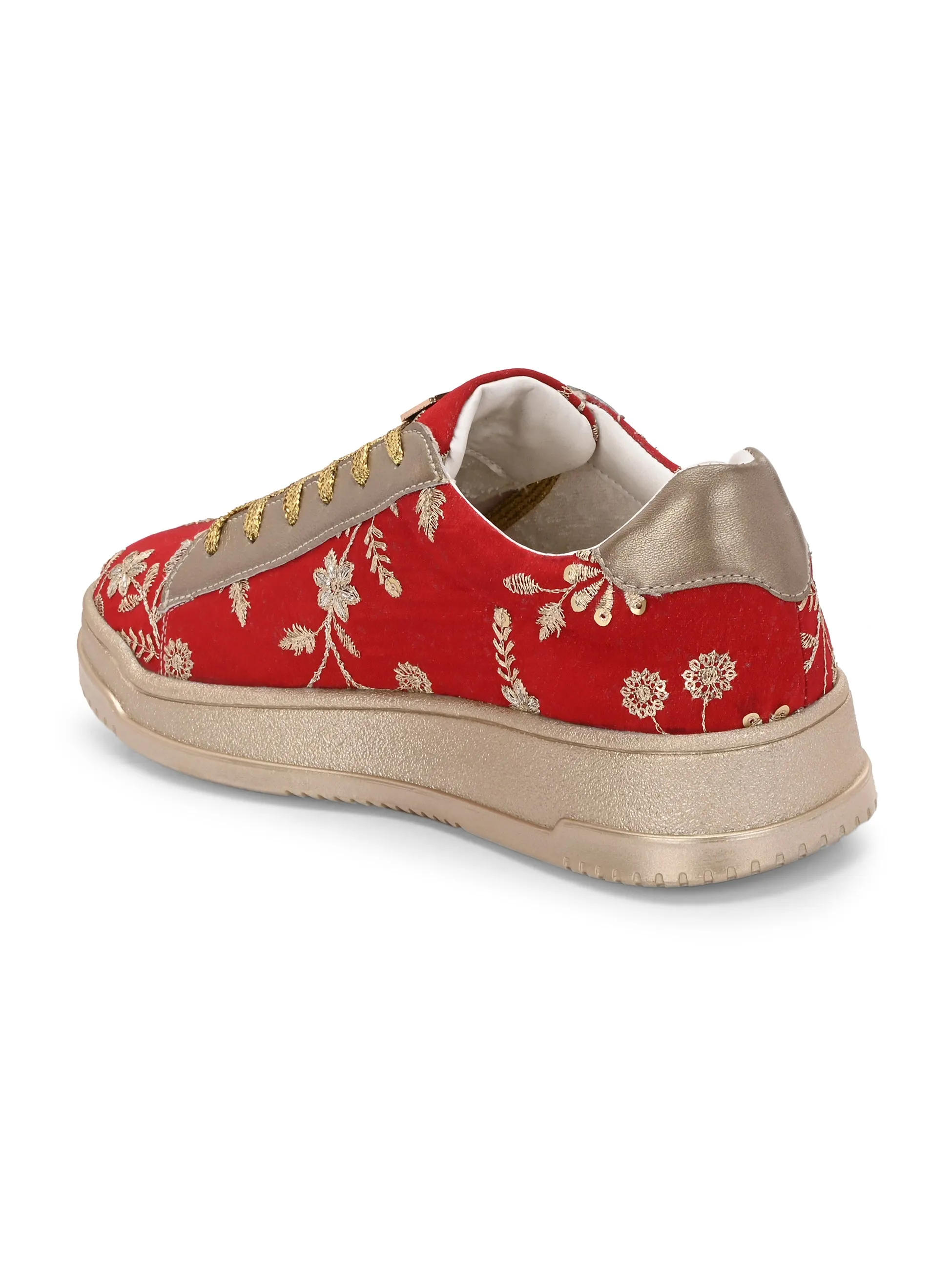 Red & Gold Customized Ethnic Sneakers