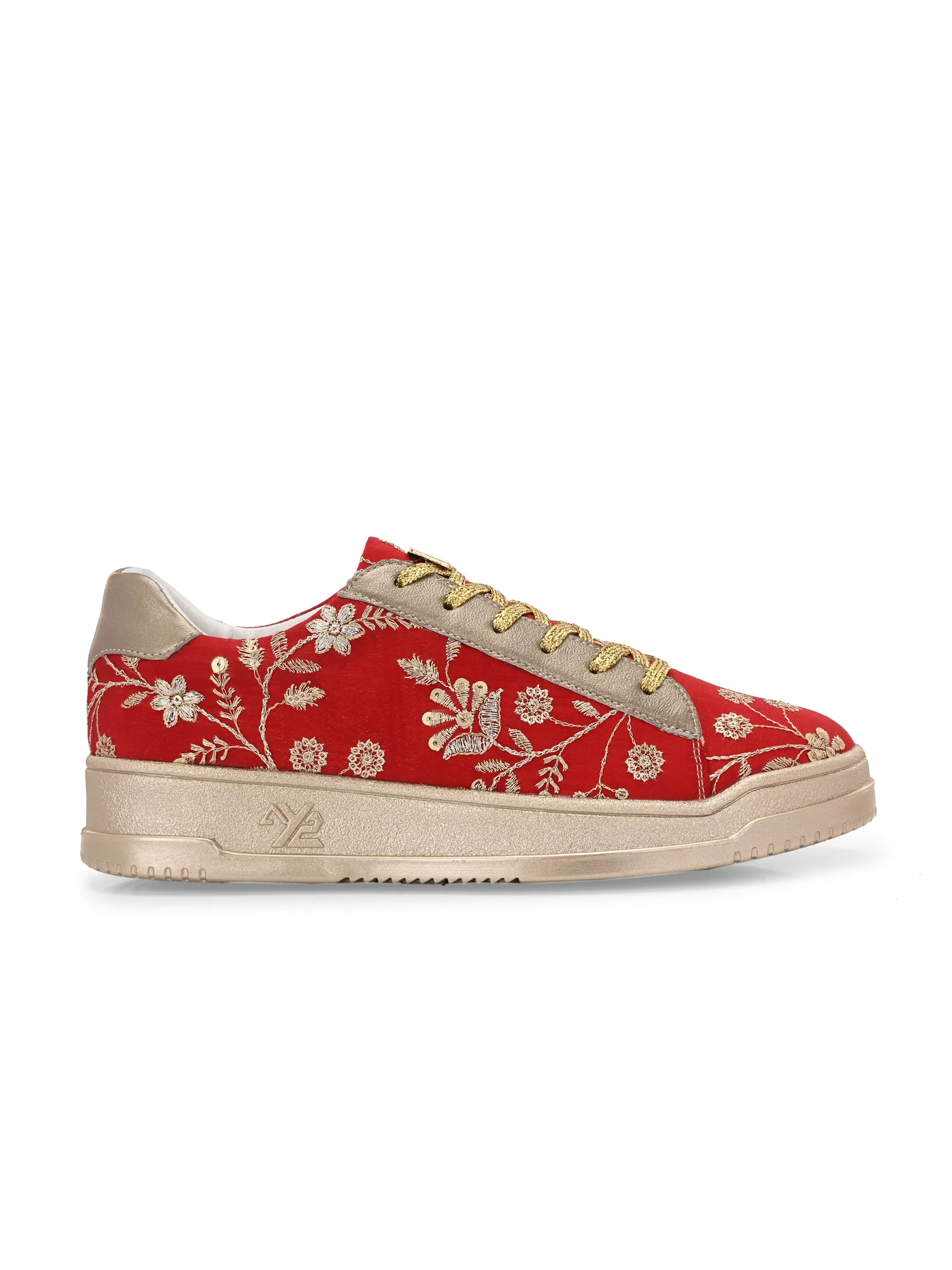 Red & Gold Customized Ethnic Sneakers