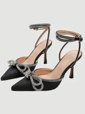 Rhinestone Bow Head Wrapped High Heels MHE1076