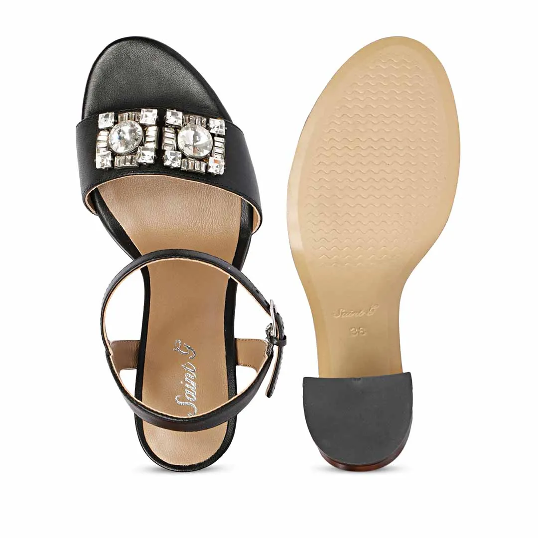 Saint Macy Silver Stone Decore Leather Block Heels