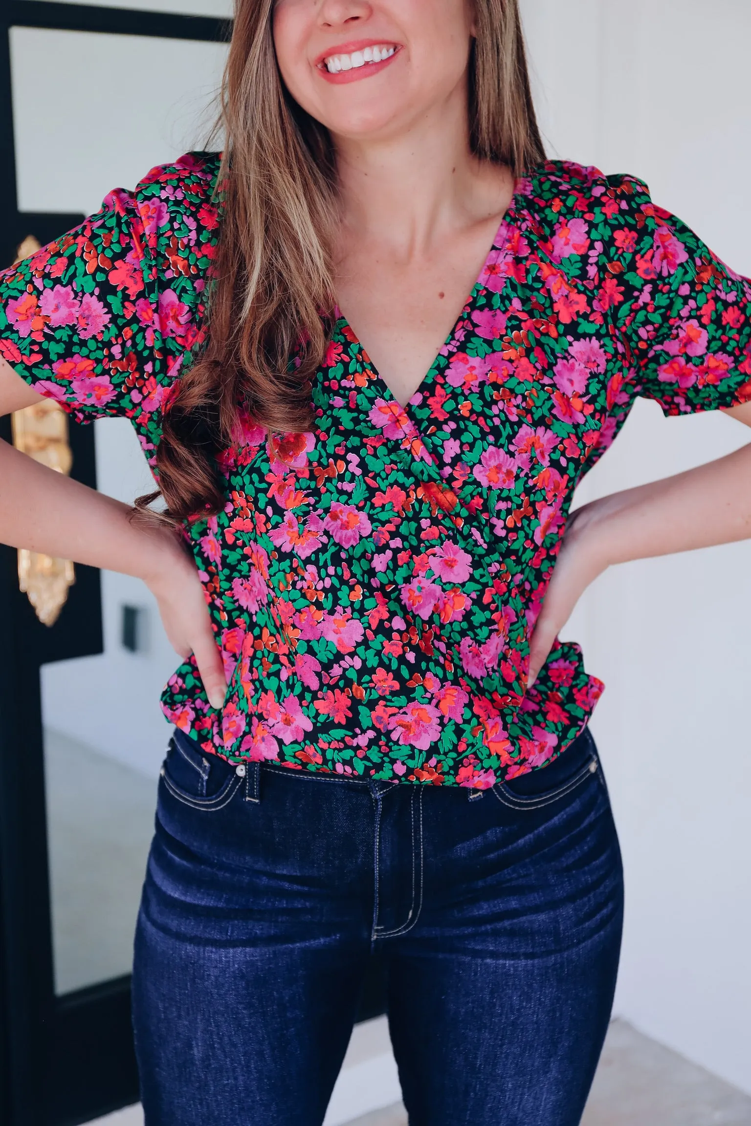 Sevilla Deep V Floral Bodysuit - Pink