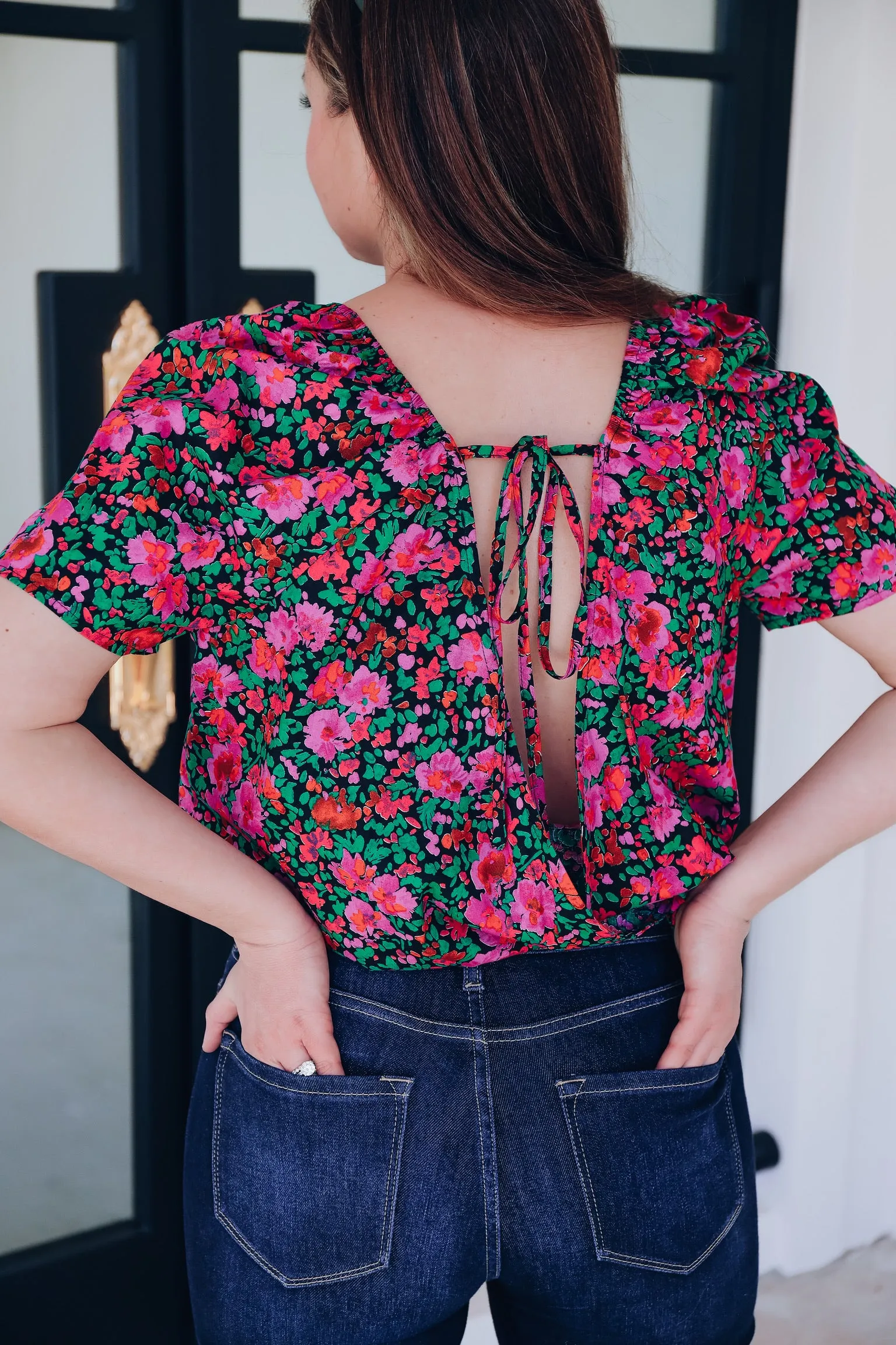 Sevilla Deep V Floral Bodysuit - Pink