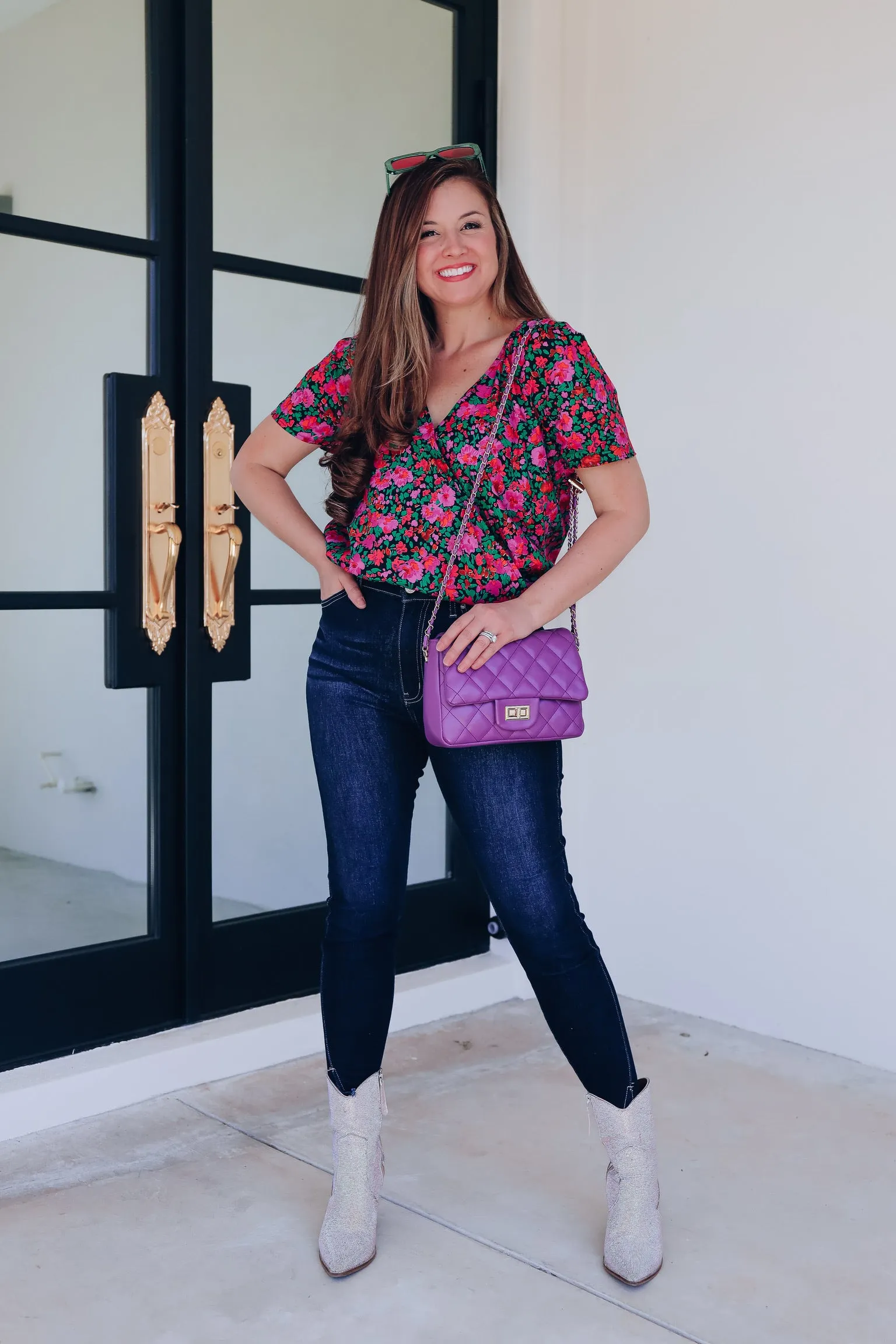 Sevilla Deep V Floral Bodysuit - Pink