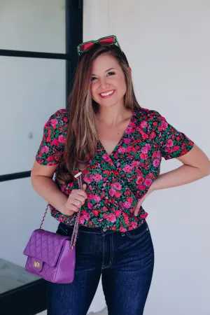 Sevilla Deep V Floral Bodysuit - Pink