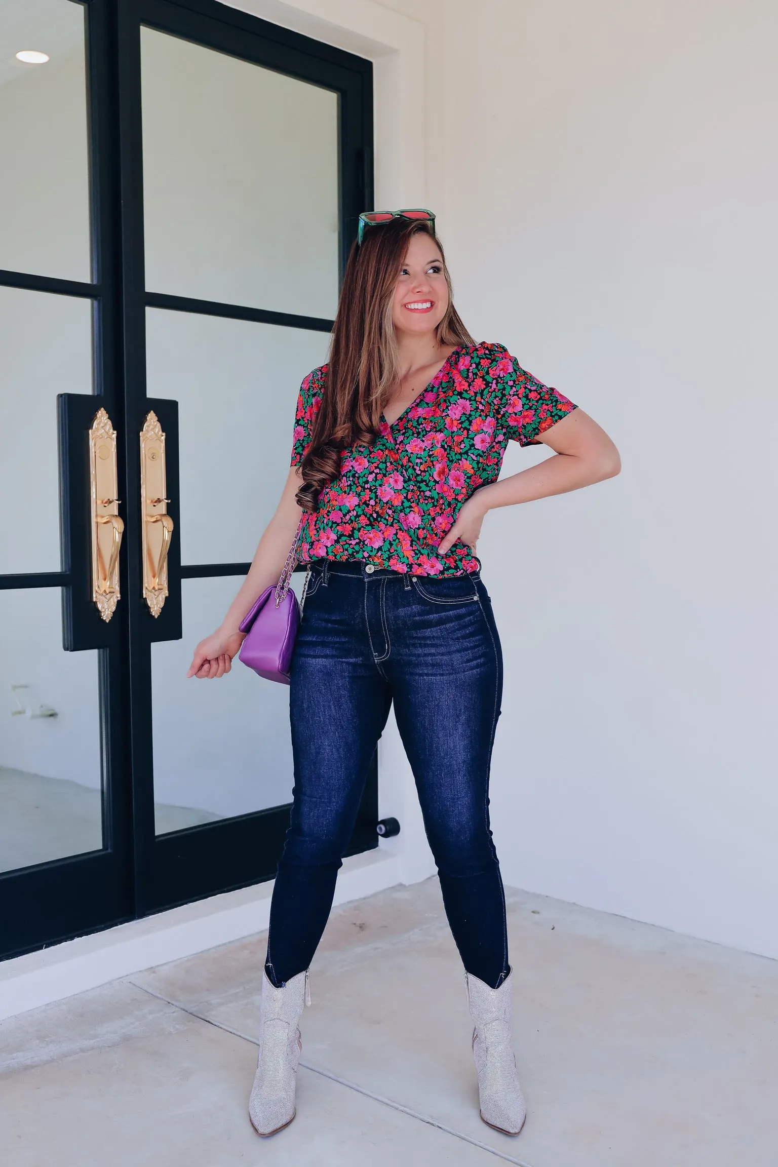 Sevilla Deep V Floral Bodysuit - Pink