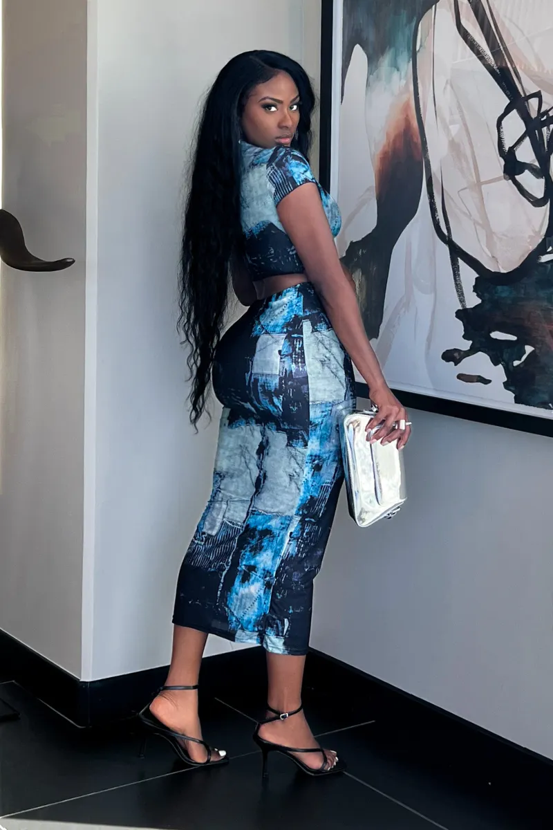 SHADES OF BLUE MIDI SKIRT | SET