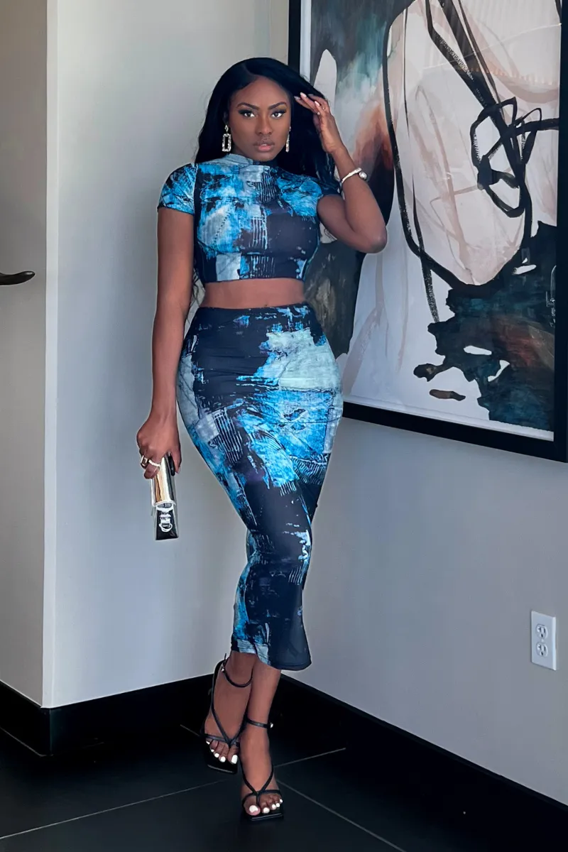 SHADES OF BLUE MIDI SKIRT | SET