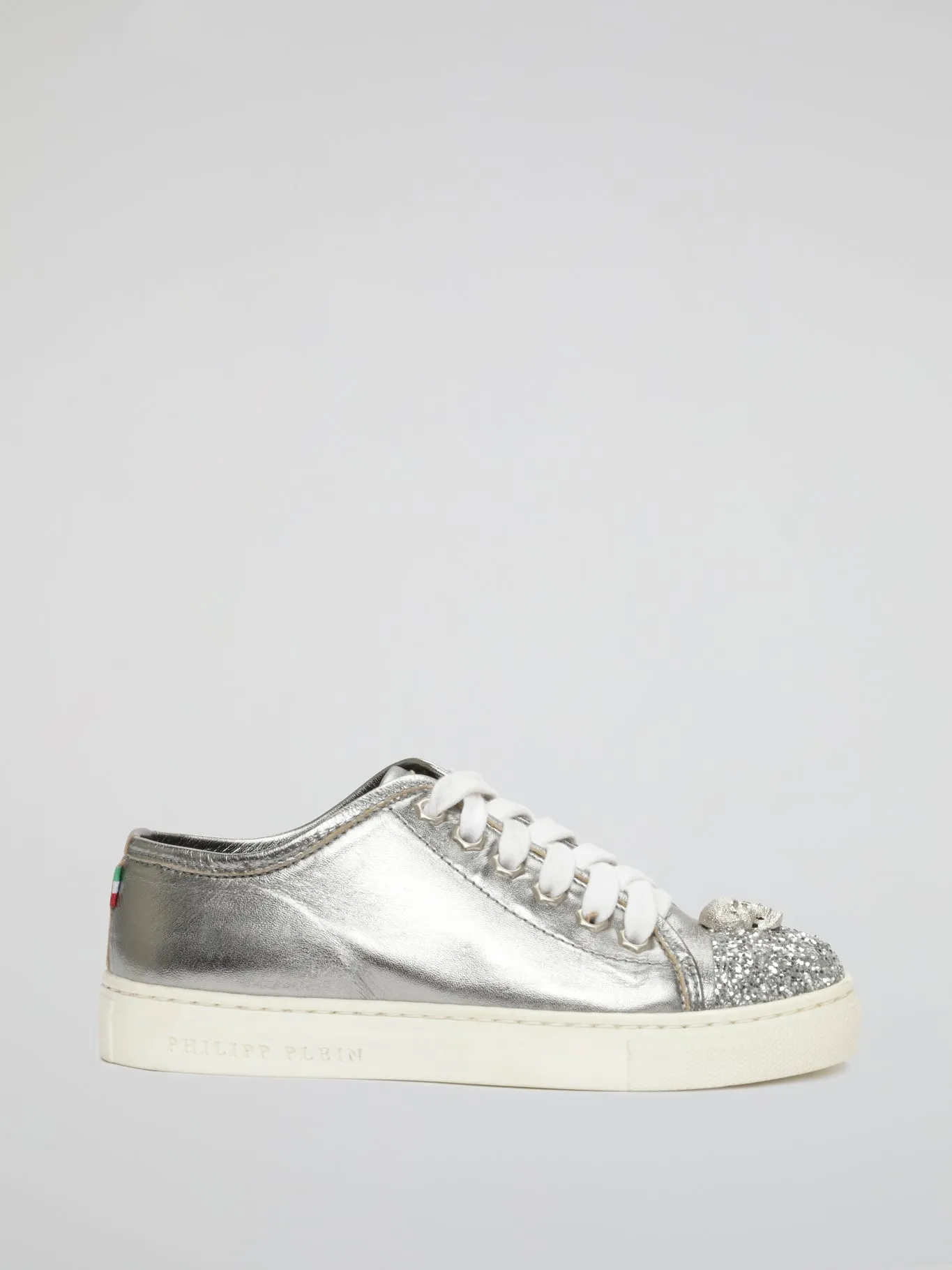Silver Skull Detail Lace Up Sneakers (Kids)