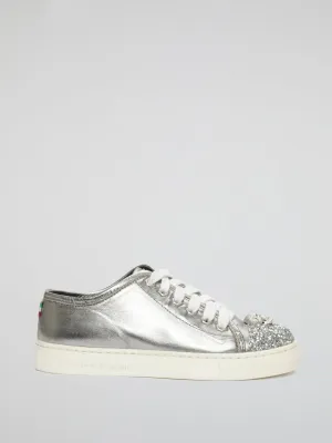 Silver Skull Detail Lace Up Sneakers (Kids)