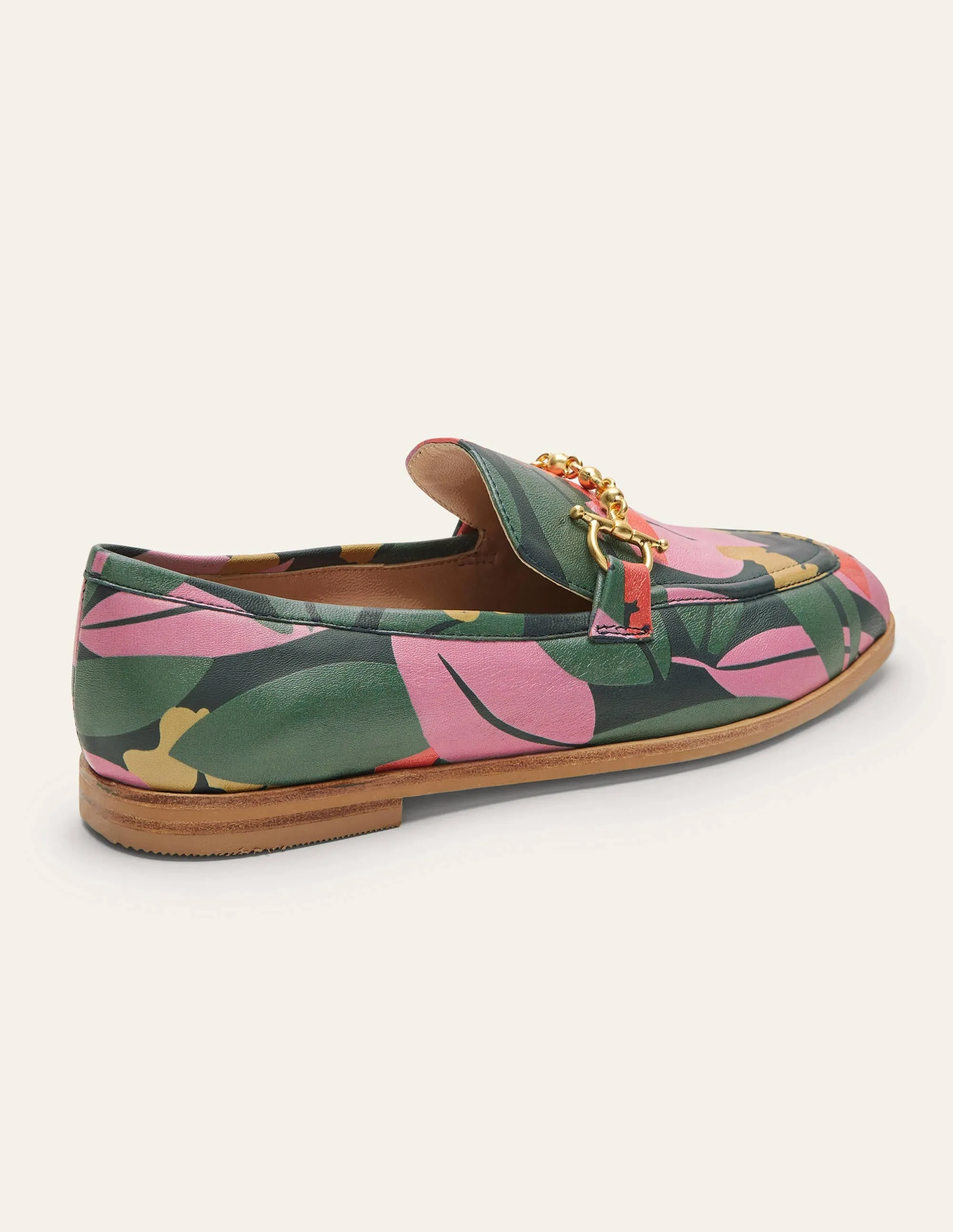 Snaffle Detail Leather Loafers-Navy, Abstract Bloom