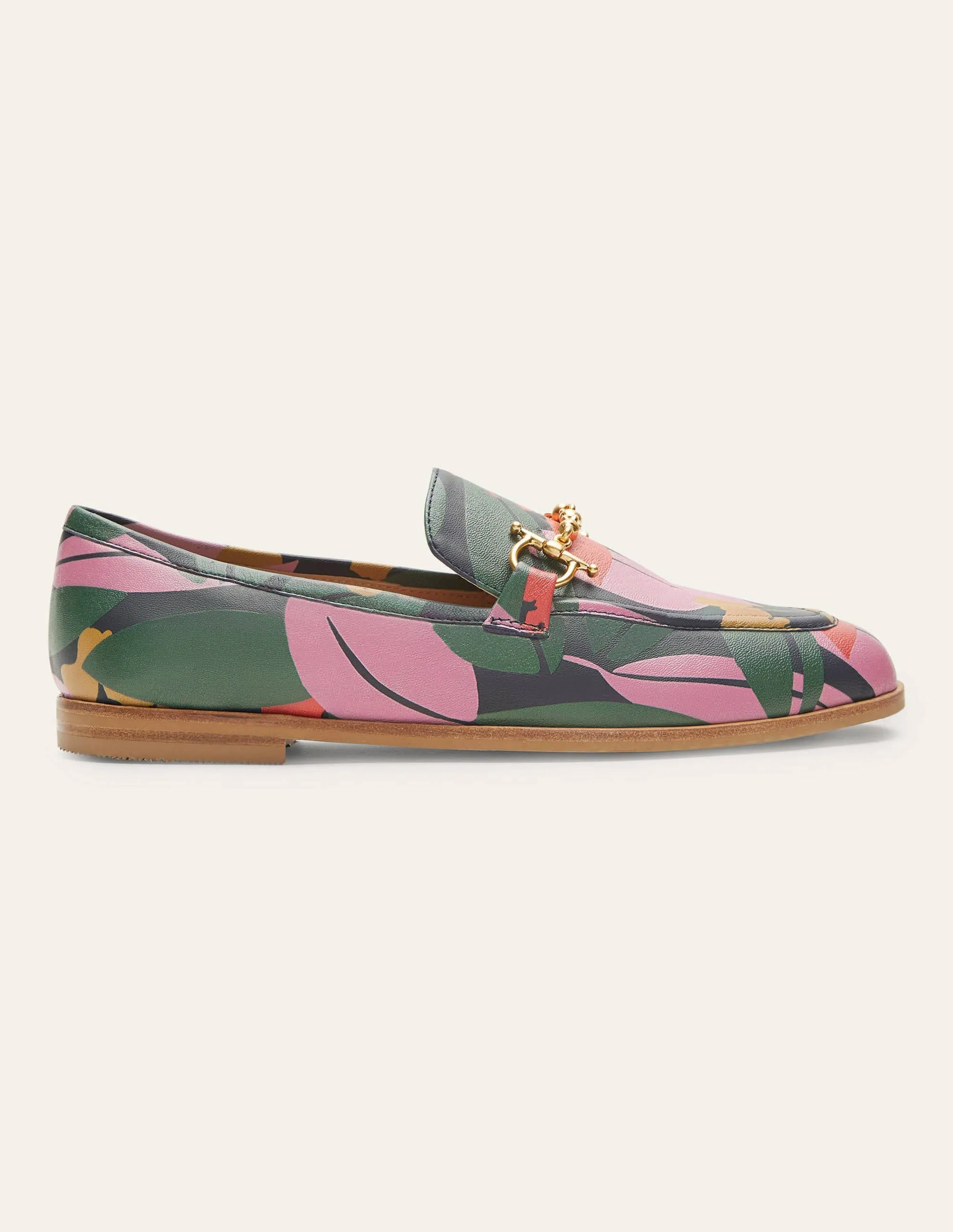 Snaffle Detail Leather Loafers-Navy, Abstract Bloom
