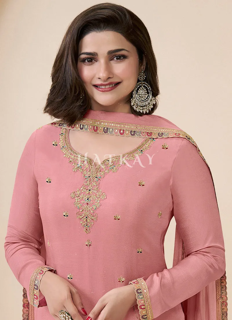 Soft Pink Multi Embroidery Palazzo Suit