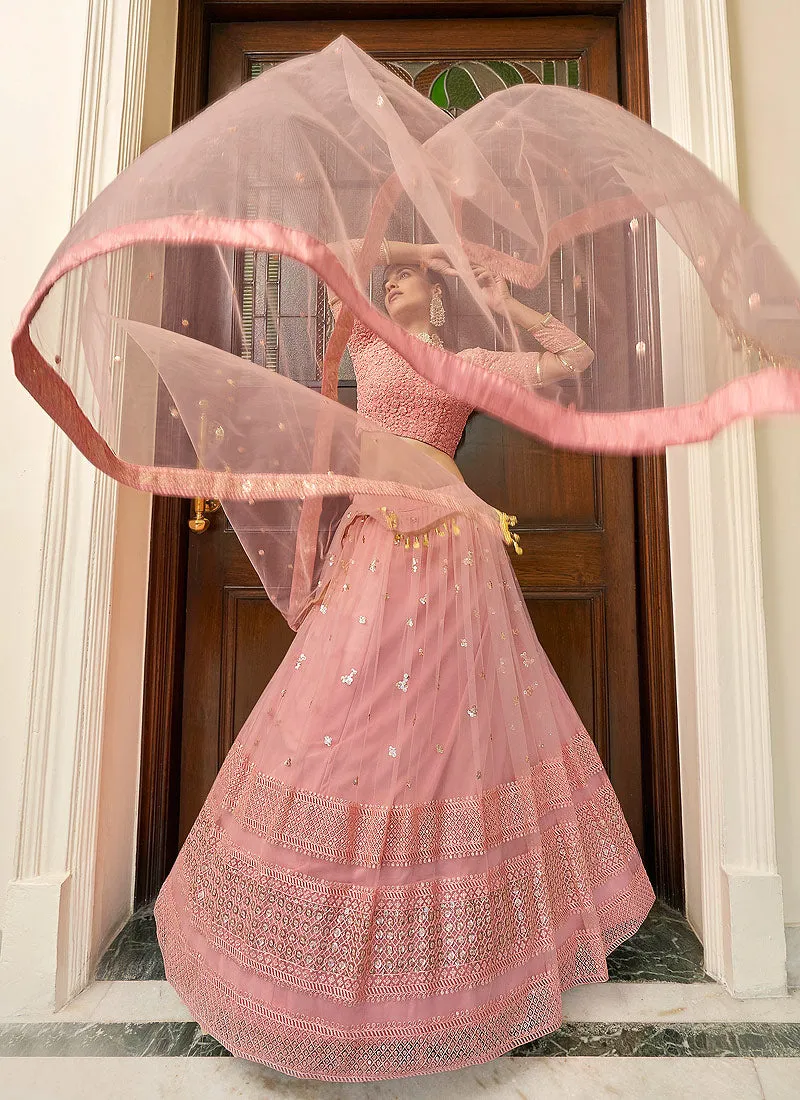 Soft Pink Sequence Embroidered Indian Wedding Lehenga