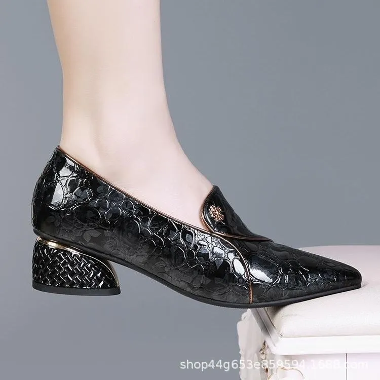 Soft Pointed Toe Temperament Deep Mouth Mid Women's Shoes