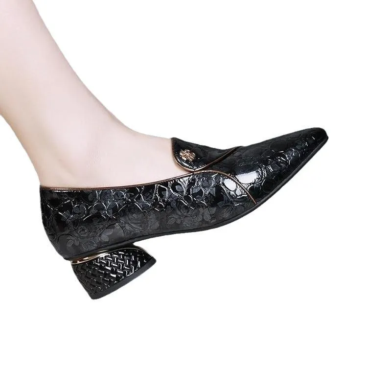 Soft Pointed Toe Temperament Deep Mouth Mid Women's Shoes