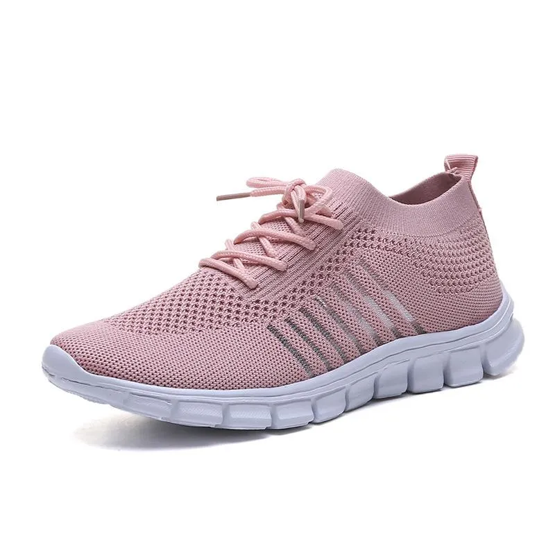 Solid Color Mesh Breathable Lace-Up Sneakers For Women