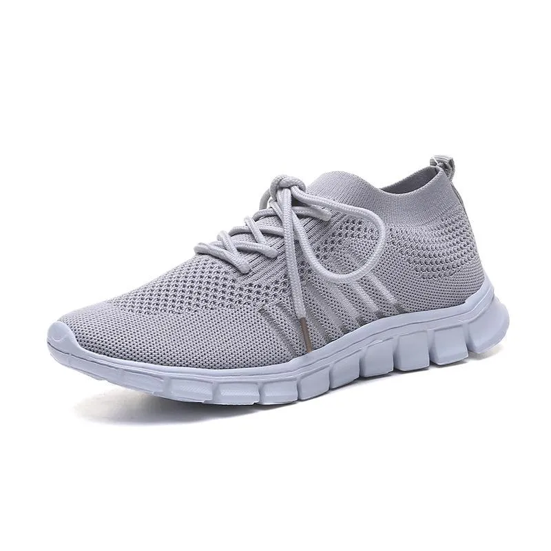 Solid Color Mesh Breathable Lace-Up Sneakers For Women
