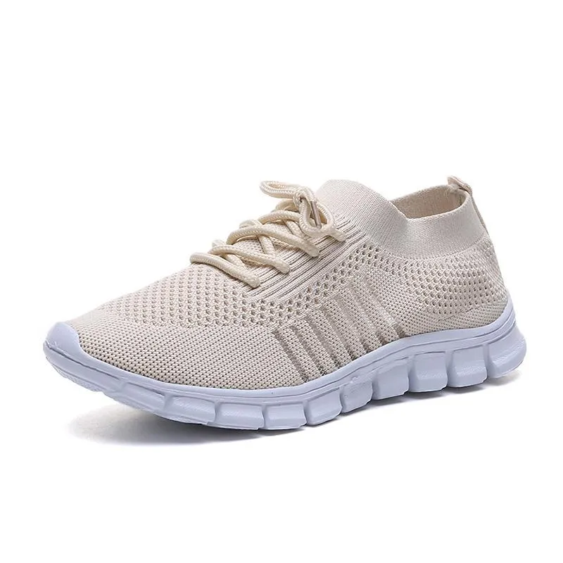Solid Color Mesh Breathable Lace-Up Sneakers For Women