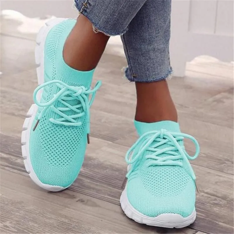 Solid Color Mesh Breathable Lace-Up Sneakers For Women