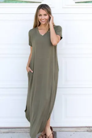 Solid Relaxed Maxi Dress: Olive
