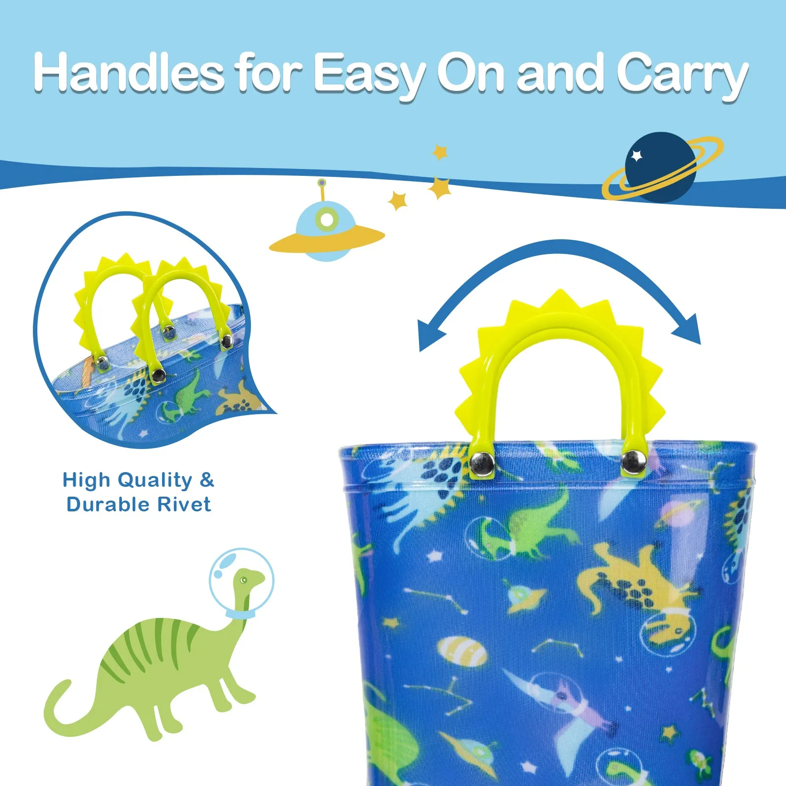 Space Dinosaur Light Up Kids Rain Boots