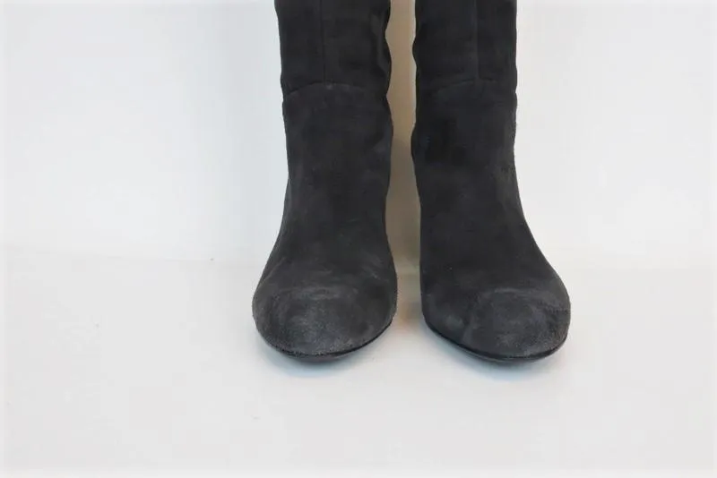Stuart Weitzman Zip Over the Knee Boots Gray Suede Size 9 Thigh High Heel