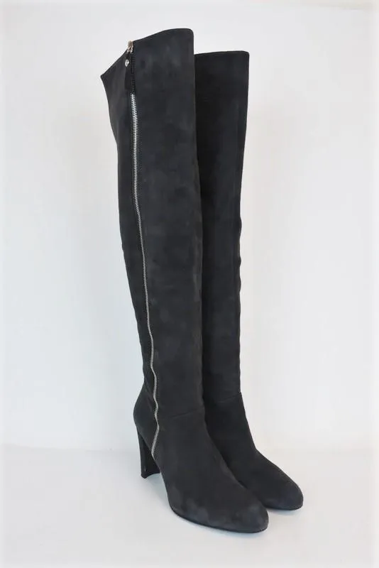 Stuart Weitzman Zip Over the Knee Boots Gray Suede Size 9 Thigh High Heel
