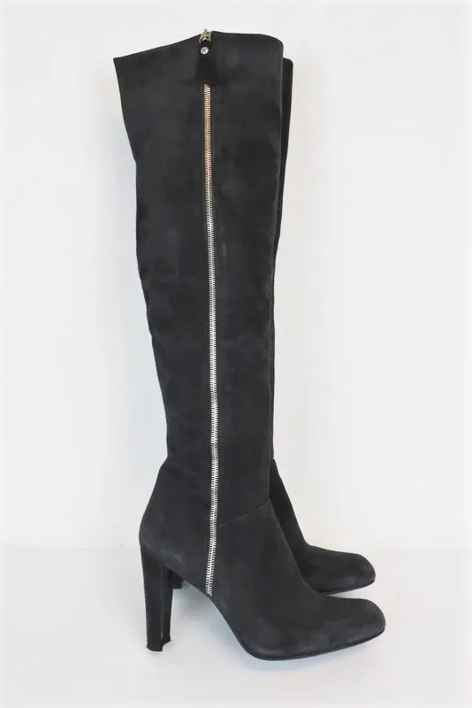 Stuart Weitzman Zip Over the Knee Boots Gray Suede Size 9 Thigh High Heel