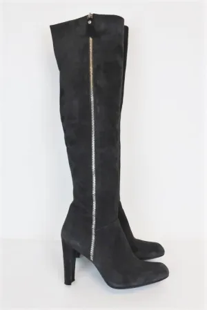 Stuart Weitzman Zip Over the Knee Boots Gray Suede Size 9 Thigh High Heel
