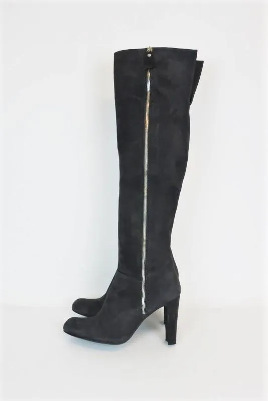 Stuart Weitzman Zip Over the Knee Boots Gray Suede Size 9 Thigh High Heel