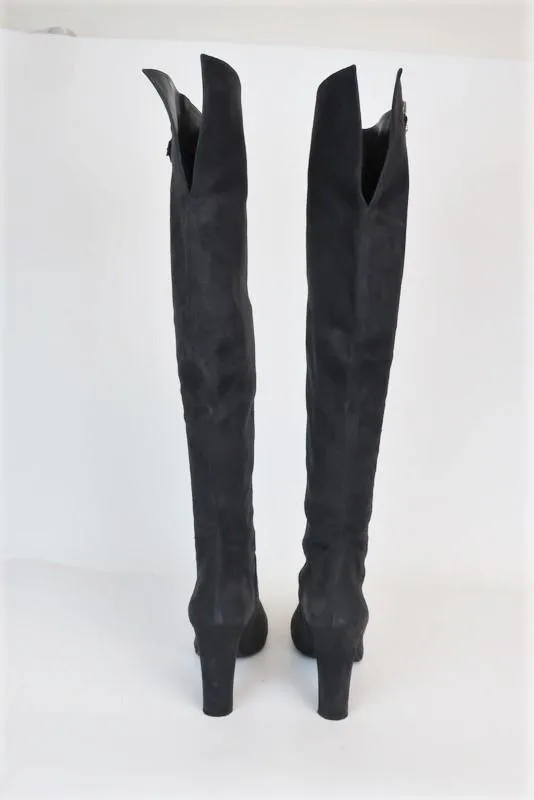 Stuart Weitzman Zip Over the Knee Boots Gray Suede Size 9 Thigh High Heel