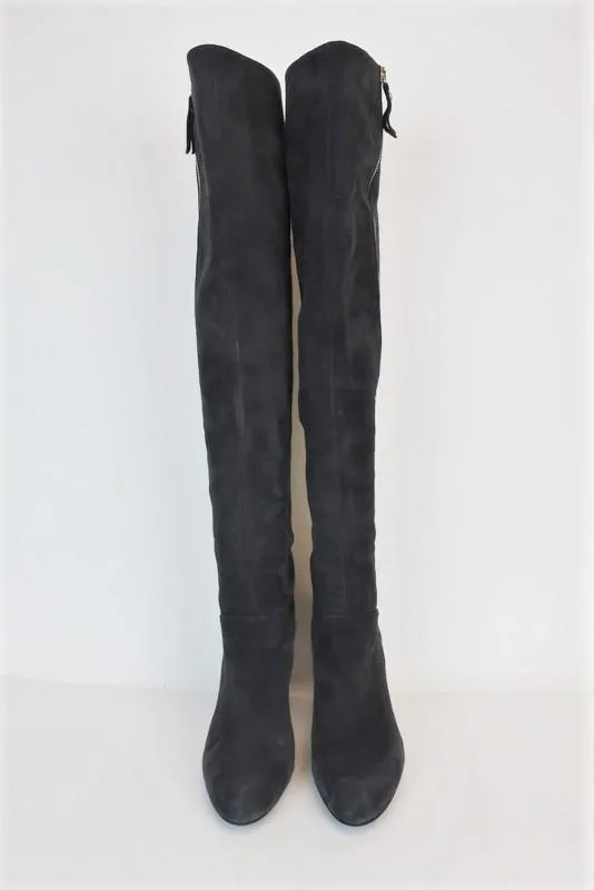 Stuart Weitzman Zip Over the Knee Boots Gray Suede Size 9 Thigh High Heel