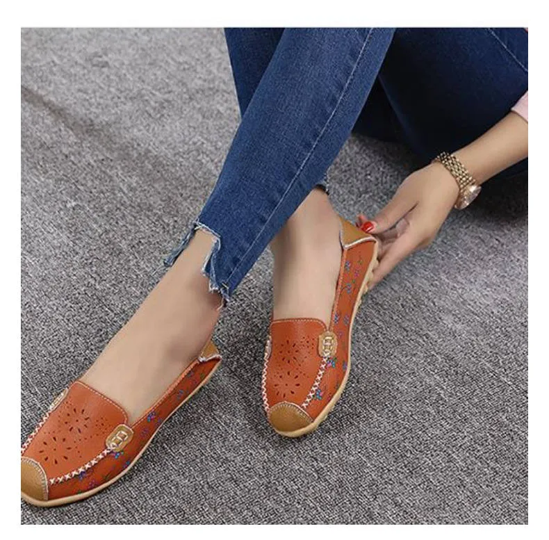 Summer Mother Shoes Pregnant Women Shoes Hollow Breathable Printing Large Size Round Head Soft Bottom Non-slip Shoes