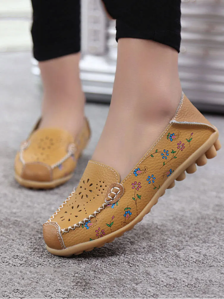 Summer Mother Shoes Pregnant Women Shoes Hollow Breathable Printing Large Size Round Head Soft Bottom Non-slip Shoes
