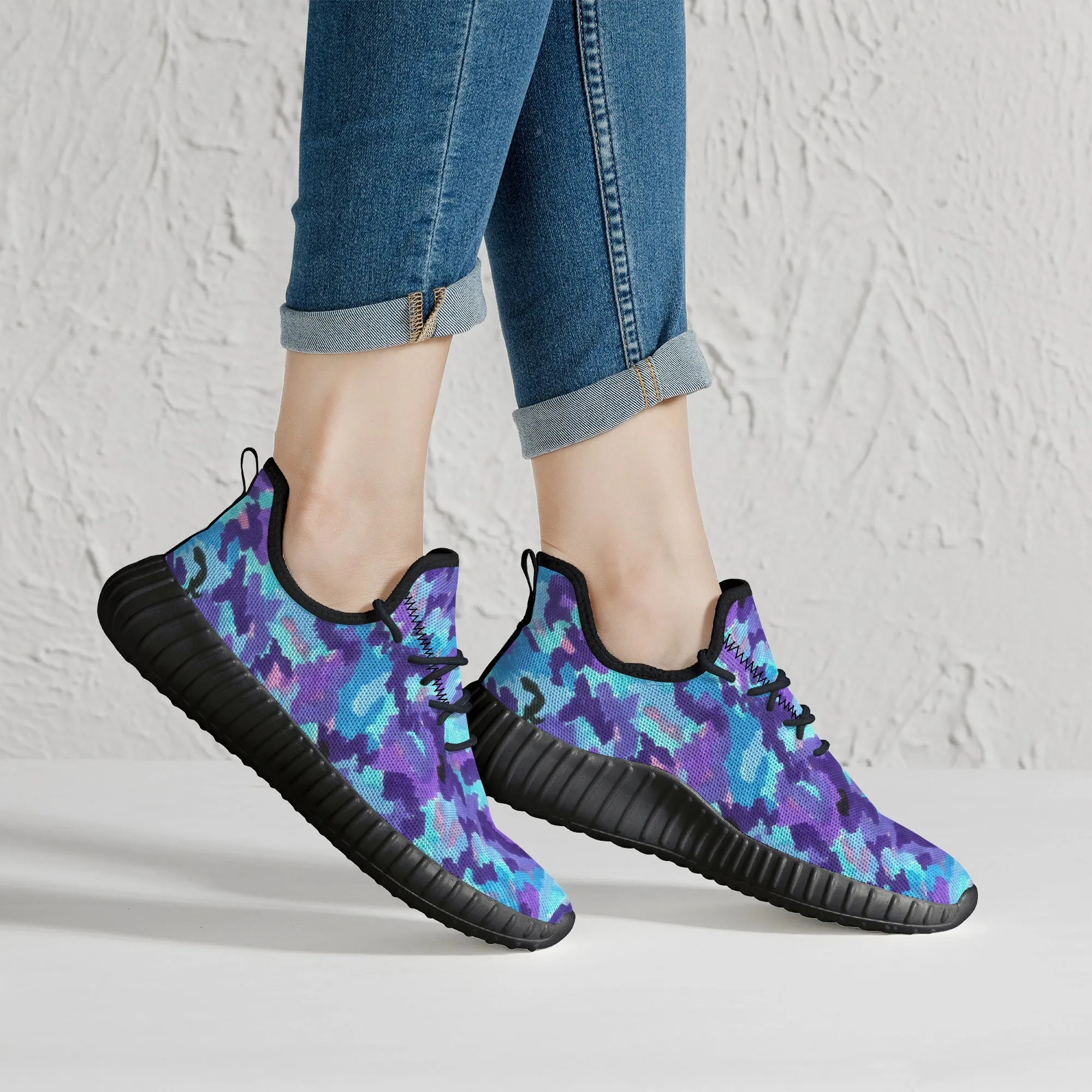 Teal Purple Leopard Camo Premium Sneakers