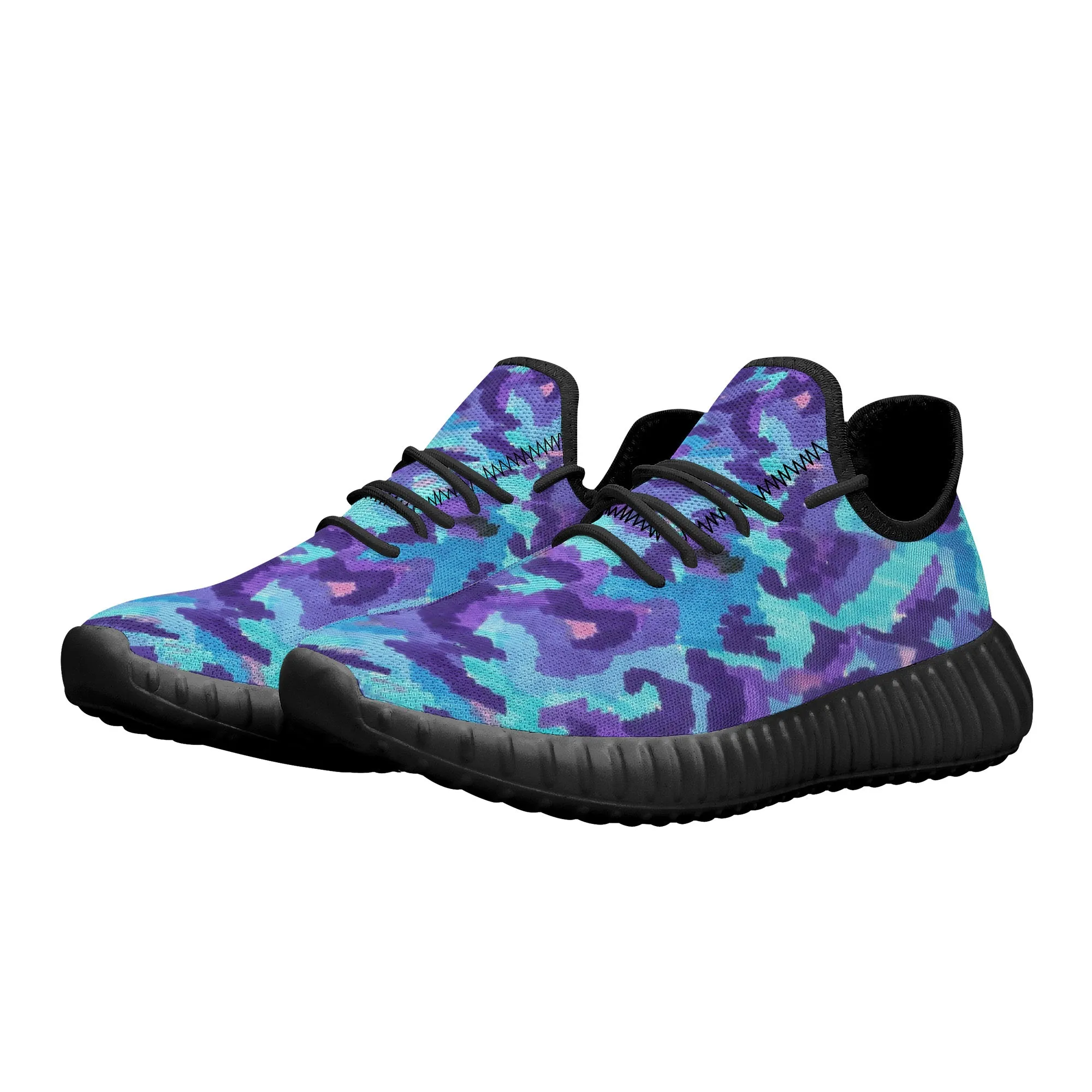 Teal Purple Leopard Camo Premium Sneakers