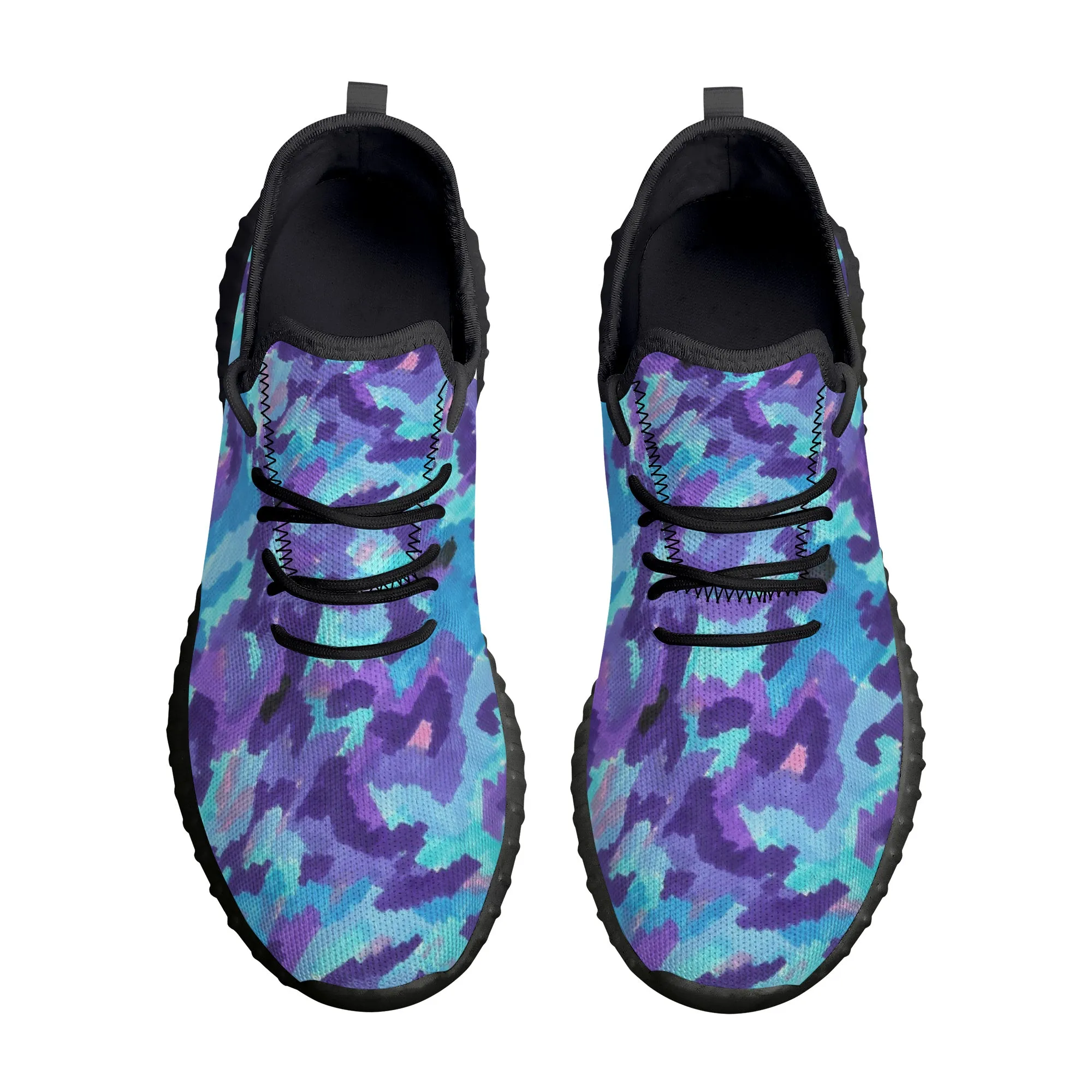 Teal Purple Leopard Camo Premium Sneakers