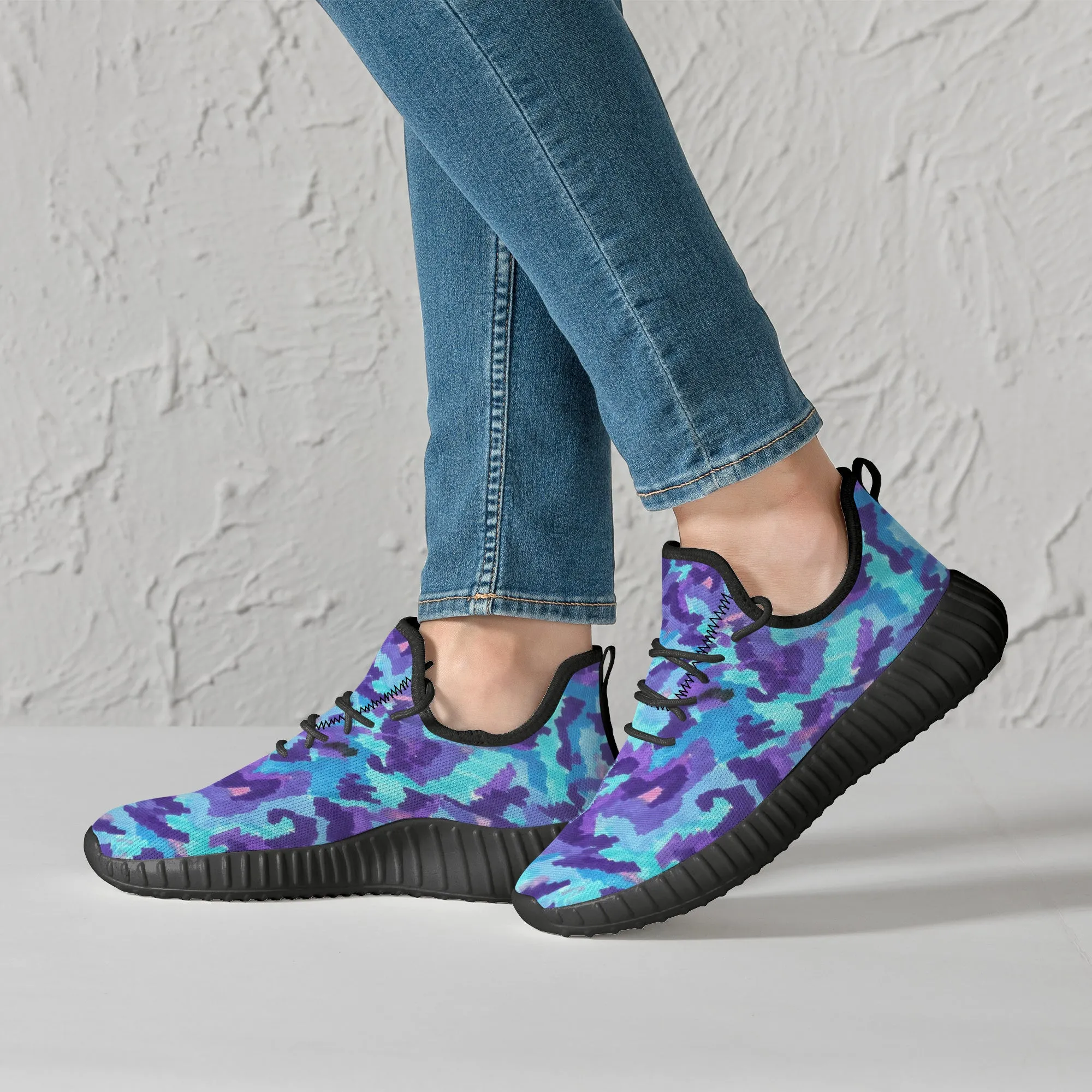 Teal Purple Leopard Camo Premium Sneakers