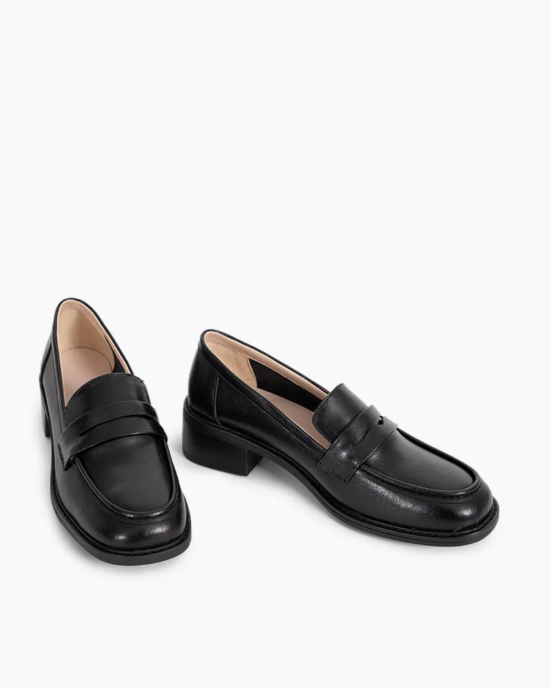 Timeless Comfortable Penny Chunky Heel Loafers